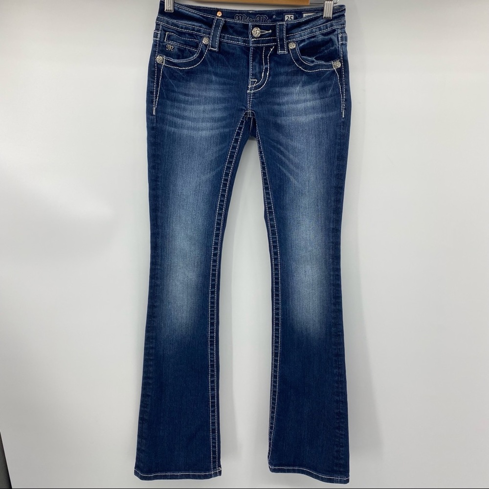 Miss Me Signature Low Rise Bootcut Jeans with Embellished Pockets Size 25